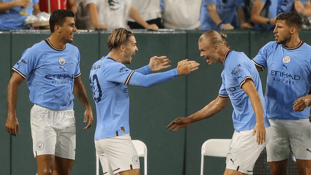 Arrived well: Erling Haaland (right) scored on his debut.