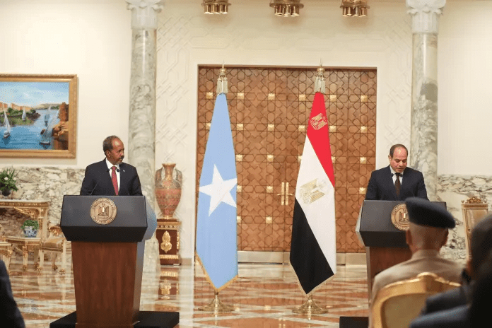 Egyptian President Abdel Fattah El-Sisi and Somali President Hassan Sheikh Mohamud at the Presidential palace in Cairo, Egypt