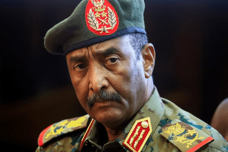 Sudan's top army general Abdel Fattah al-Burhan speaks during a news conference at the General Command of the Armed Forces in Khartoum in 2021 [File: Ashraf Shazly/AFP]