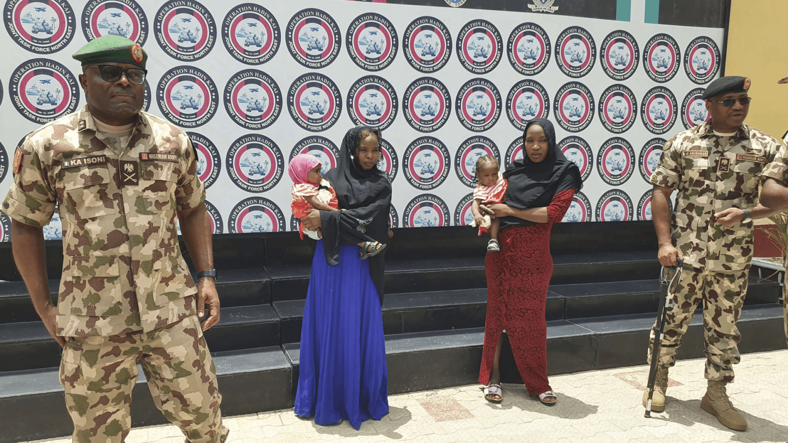 Recently freed Chibok school girls with their children are photographed at the Army Maimalari Cantonment in Maiduguri, Nigeria, Thursday, May. 4, 2023. Two Nigerian schoolgirls have been rescued after nine years in the capacity of a Jihadi militant group, the West African nation's military said Thursday. One girl had a baby while the second was pregnant and gave birth days after her freedom. (AP Photo/Jossy Ola) © Provided by The Associated Press